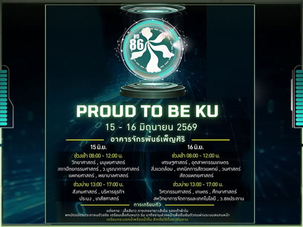 PROUD TO BE KU ก้าวแรกสู่ศาสตร์แห่งแผ่นดิน Welcome KU86